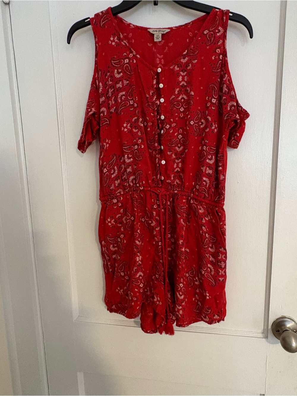 Lucky Brand Red Paisley Button Front Romper